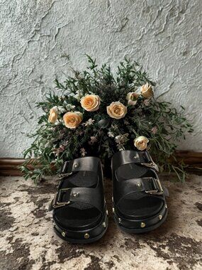 BCBG Black Gold Studded Sandals